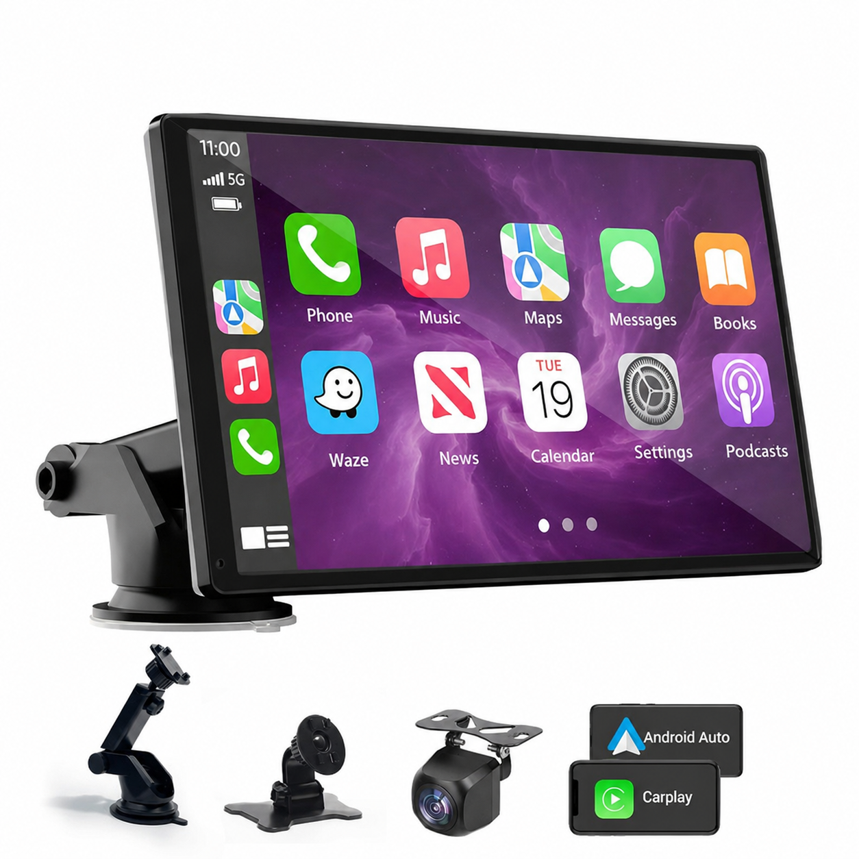 Tela Touch CarPlay Sem Fio de 7 Polegadas para Carros – Suporta Navegação GPS, Android Auto e Espelhamento de Tela